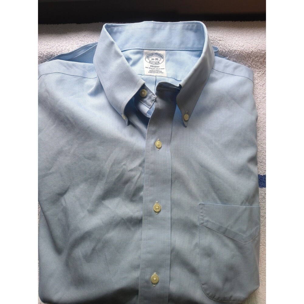 Brooks Brothers Regent Fit Non-Iron Dress Shirt - Blue Micro Check (Size 16 -...